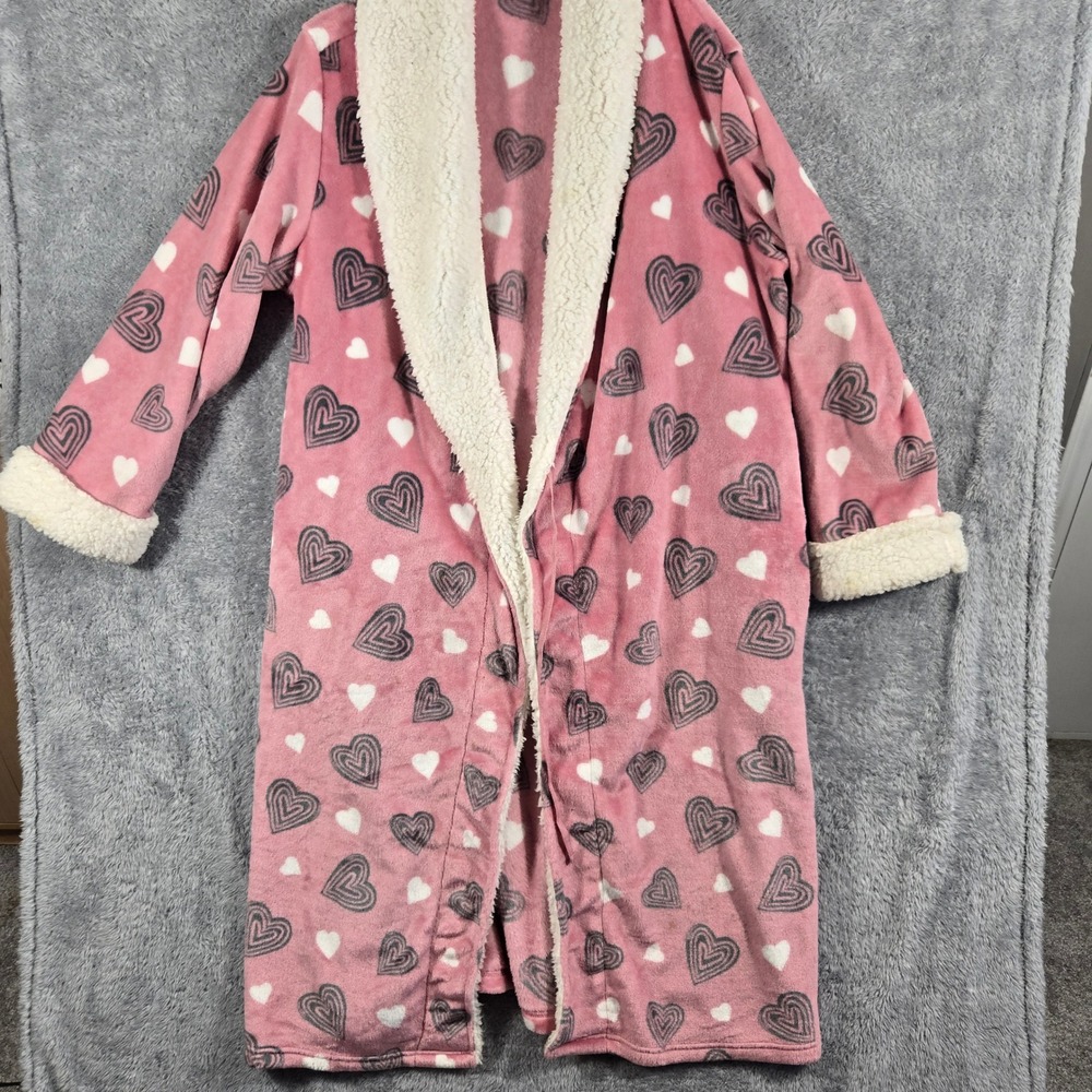 Secret Treasures Womens 2X Pink Heart Fleece Robe Sherpa Collar TZ48721CA